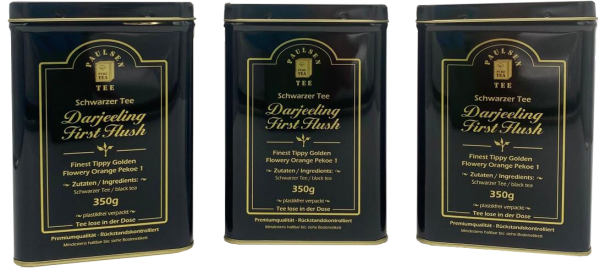 Darjeeling First Flush Ernte 2024 schwarzer Tee, Premiumqualität 3x 350g in einer für Lebensmittel geeigneten Dose